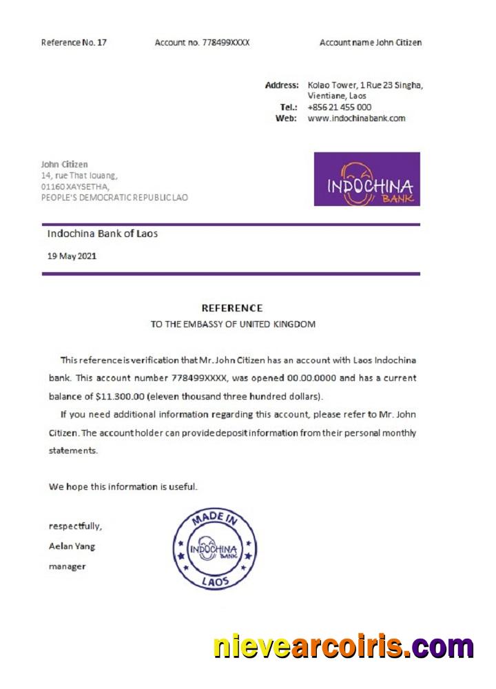 Laos Indochina Bank reference